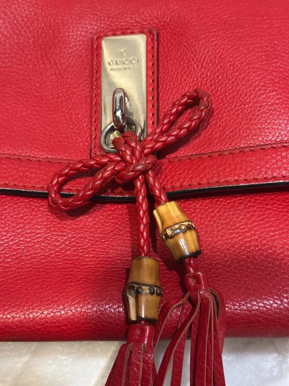 Gucci Red Leather Crossbody with Braided Strap and Tassels - Picture 2 of 11